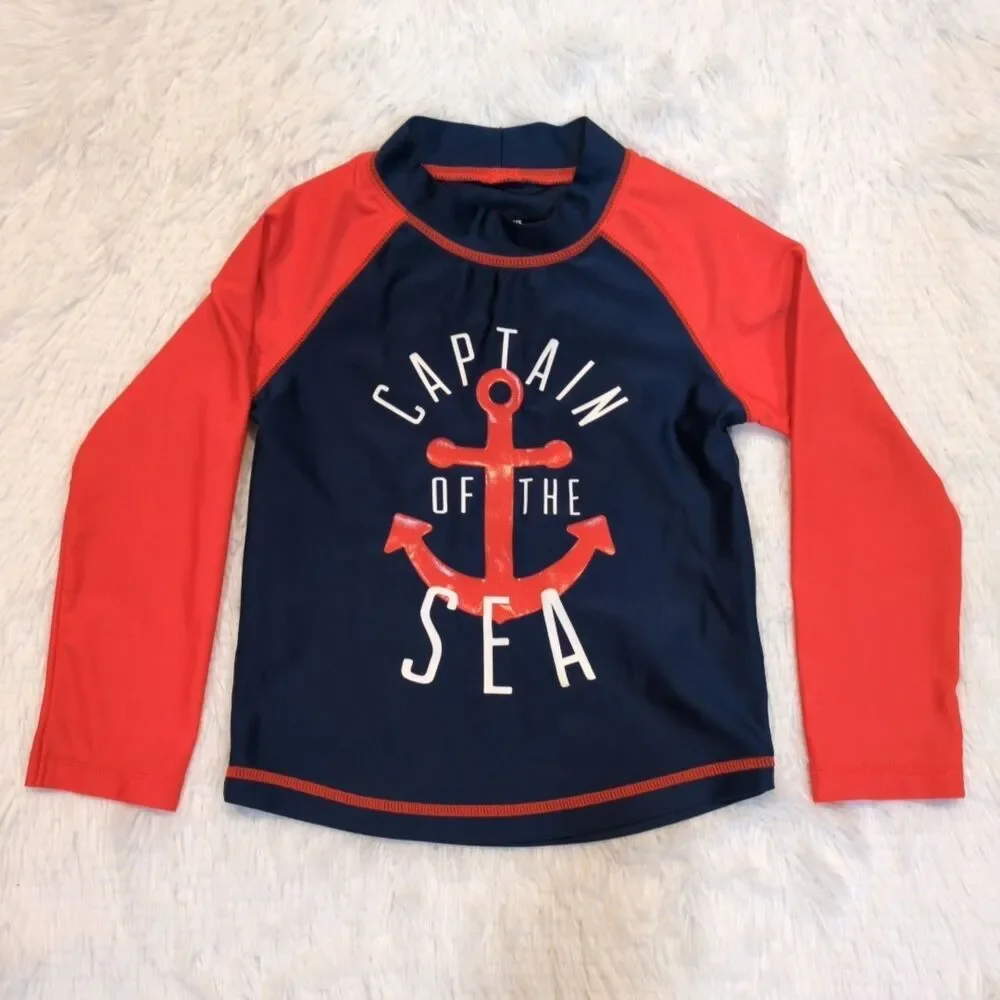 Carters Simple Joys Rashguard Swim Shirt Boys‎ 4T Red Navy Beach Vacation